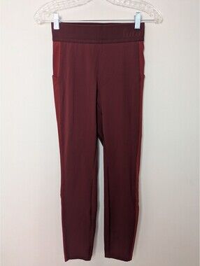 Lululemon Maroon Red Colorblock High Rise Pocket Leggings Script Waistband Sz S